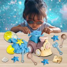 Load image into Gallery viewer, Koolbitz 12 Pcs Bucket Beach Train Playset with Sand Set, Dinosaur Egg, Molds & Tools - Non-Toxic Space Sand for Creative Indoor & Outdoor Fun, Perfect for Beach, Snow, or Sandbox Play, Ages 3+