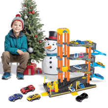 Load image into Gallery viewer, koolbitz Kids 4-Storey Large Car Parking Lot and Garage Playset Toy with Lift, Spiral Ramps, Fuel Station, Service Area and 4 Cars, 4 Floors of Parking Garage Pretend Play for Boys and Girls ages 3+