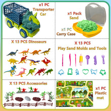 Load image into Gallery viewer, Koolbitz Kids Dinosaur Transporter Truck & Space Sand Adventure Set –Interactive Playset with 13 Dinosaur Figures, Jurassic Accessories, Sand Molds & Sandbox – Educational Toy for Creative Play