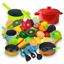Load image into Gallery viewer, Koolbitz 50 Pcs Kids Kitchen Pretend Play Set, Kitchen Utensils & Food Set, Cutting Play Food Toy for Kids Kitchen Kids Kitchen Accessories for Toddlers 3 4 5 6 Years
