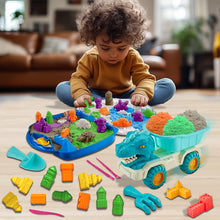 Load image into Gallery viewer, Koolbitz 22PCS Kids Beach Sand Toy Set - Includes Dinosaur Dump Truck, Castle Moulds, Sand Tools, and 3 Bright Colours of Sand - Portable Educational Fun for Boys and Girls Ages 3+