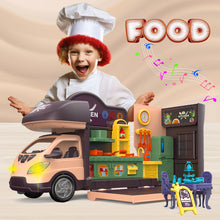 Load image into Gallery viewer, Koolbitz 60Pcs Kids Pretend Play 2 in 1 Bus with Kitchen Miniature Tools & Furniture Accessories, Music & Lights, Fun Playset for Toddlers & Ages 3 and Up