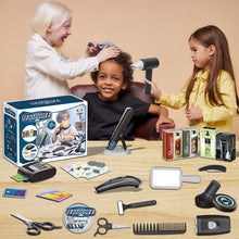 Load image into Gallery viewer, Koolbitz Kids Barber Play Set Interactive Hair Styling & Grooming Kit for Children with Toy Hair Tools Hair Dryer Pretend Shop Role Play