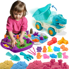 Load image into Gallery viewer, Koolbitz 22 Pcs Kids Beach Sand Play Set with Dinosaur Truck, 12 Animal Moulds, 1000g Sand, Shovels & Tools in Portable Carry Case for Indoor & Outdoor Playset for Kids Age 3+ Above