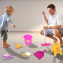 Load image into Gallery viewer, Koolbitz Interactive Kids Cleaning Set – Cleaning Kit with Broom, Mop, Brush, Dustpan, Duster, Sponge, Spray Bottle, Bucket & Caution Sign – Pretend Play Housekeeping Set for Toddlers & Preschoolers