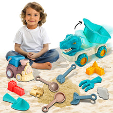 Load image into Gallery viewer, Koolbitz 14PCs Beach Sand Toys Kit for Kids Dinosaur Truck & Train Magic Motion Sand Playset with Shovels, Sand Molds and Tools Perfect for Beach and Indoor Play Creative Summer Activity for Toddler