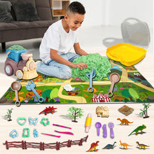 Load image into Gallery viewer, koolbitz Bucket Beach Train with 500g Space Sand Set Toy – Dinosaur Molds, Sandbox Playset with Portable Carry Case, Sandcastle Tools & Beach and Snow Accessories for Indoor/Outdoor Creative Play