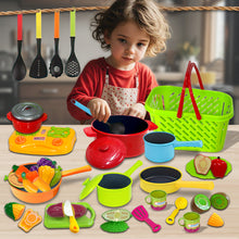 Load image into Gallery viewer, Koolbitz Kids Kitchen & Grocery Playset Cooking Utensils, Cutting Toys, Pots, Pans, Stovetop and Grocery Basket for Toddlers Age 3 for Birthday