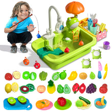 Load image into Gallery viewer, Koolbitz Kids Play 2 in 1 Kitchen Sink Dishwasher Set and Fishing Set Pretend Play Food Fruit Toy