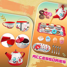 Load image into Gallery viewer, Tea Set 30 Pcs Tin Party Cups & Plates Dessert candy muffin Toys Including Metal Teapot Washable Dishes Safe Material Little Girls Enhance Child Skills