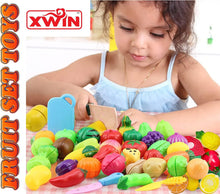 Load image into Gallery viewer, Koolbitz 71PCs Pretend Play Fruit and Vegetable Cutting Toys Set for Kids, Food Set & Kitchen Accessories with Child-Safe Knife and Tray for Children, Fruit and Vegetable Play Set, Pack of 71 pcs