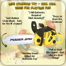 Load image into Gallery viewer, Koolbitz Toy Chainsaw for Kids, Electric Realistic Children Play Toy with Sound Pretend Play Outdoor Lawn Toy Chain Saw for Toddlers Best Birthday Gifts for Children Battery Operated Yellow