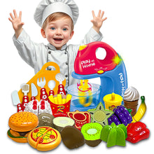Load image into Gallery viewer, Koolbitz 31 Pcs Kids Kitchen Play Set, Toy Blender with Light, Cutting Fruits and Vegetables, Pretend Fast Food Playset, Kitchen Accessories for Ages 3 and Up