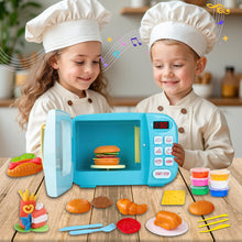 Load image into Gallery viewer, Koolbitz Kids realistic Microwave Oven Kitchen Play House Toy With 6 Colors Clay Burger set Home Appliance Toy For Boys Girls Pretend Food Play Maker Perfect For Children Led Lights Educational Kitchen Playset