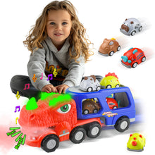 Load image into Gallery viewer, Koolbitz Dino Carrier Truck Toy Playset for Interactive Transport with Lights and Sounds, Development Educational Toy for Boys and Girls Kids Ages 3-6 Gift for Birthday & Christmas