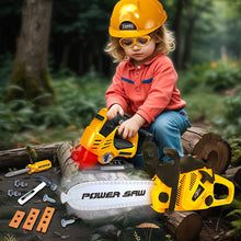Load image into Gallery viewer, Koolbitz 15PCS Kids Electric Workshop Tools Toy Educational Playset - Includes Yellow Chainsaw Toy, Jigsaw Toy, Helmet, and Accessories Game- Learning Construction Roleplay Tool Kit Toy Game for Ages 3+
