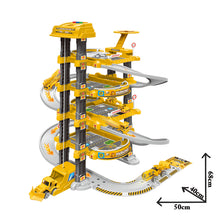 Load image into Gallery viewer, Kids 4 Storey Large Car Parking Lot Garage Play Set with Electric Elevator Ramps Alloy Car Helicopter Race Car Track, Parking Garage Pretend Play Toy for Kids Yellow