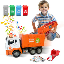 Load image into Gallery viewer, Koolbitz Garbage Truck Toy Bin Lorry with Sound Light, Educational Waste Management Playset with Sorting Bins, Sticker Sets Friction Powered Toy Vehicle for Kids 3+