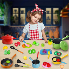 Load image into Gallery viewer, Koolbitz 50 Pcs Kids Kitchen Pretend Play Set, Kitchen Utensils & Food Set, Cutting Play Food Toy for Kids Kitchen Kids Kitchen Accessories for Toddlers 3 4 5 6 Years