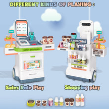 Load image into Gallery viewer, Koolbitz Pretend Play Shop Supermarket Checkout Playset with 48 Accessories for Kids Educational Grocery Store Stand with Realistic Food Items, Cash Register, Scanner, and Mobile Payment Options