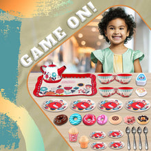 Load image into Gallery viewer, Tea Set 30 Pcs Tin Party Cups & Plates Dessert candy muffin Toys Including Metal Teapot Washable Dishes Safe Material Little Girls Enhance Child Skills