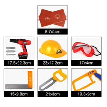 Load image into Gallery viewer, Koolbitz Kids Children Pretend Play Tools Construction Toy Set Pretend Role Play Tool Toys with Helmet Drill Chainsaw Hamer and More Kids Tool Set