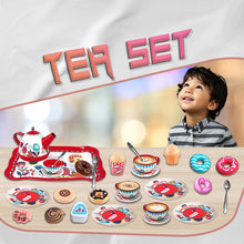 Load image into Gallery viewer, Tea Set 30 Pcs Tin Party Cups & Plates Dessert candy muffin Toys Including Metal Teapot Washable Dishes Safe Material Little Girls Enhance Child Skills