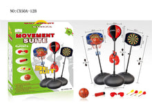 Load image into Gallery viewer, 3 in 1 Magnetic Stand Dart Board, Punch Ball Boxing Set, adjustable Basketball stand Hoop