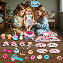 Load image into Gallery viewer, Koolbitz 37 Pcs Pink Baby Doll Set with 12 Sounds &amp; Tea Party set – Includes Talking Baby Doll, Removable Clothes, Kitchen Accessories, Hair Dryer &amp; Pretend Play Items for Kids
