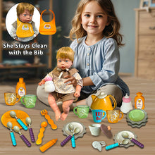 Load image into Gallery viewer, Koolbitz 30 Pcs Tea Set and Interactive 14Inch Baby Doll Playset with 12 Sound Effects, Removable Clothes, and Accessories - Realistic Pretend Play Toy for Kids Perfect Educational Gift for Kid
