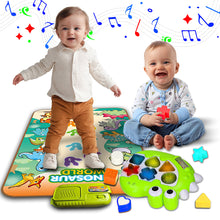 Load image into Gallery viewer, Koolbitz 2 in 1 Dinosaur Musical Piano &amp; Play Mat Set with 18 Pcs Interactive Toy with Lights, Sounds, &amp; Shape Sorting for Toddlers 6 Months+
