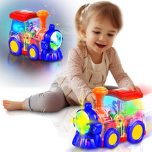 Load image into Gallery viewer, Koolbitz Interactive Musical Train Toy with LED Lights, Sound Effects, Auto-Avoidance System - Rotating Mechanical Gear Train Transparent - Preschoolers Toddlers Train Gift for Boys &amp; Girls
