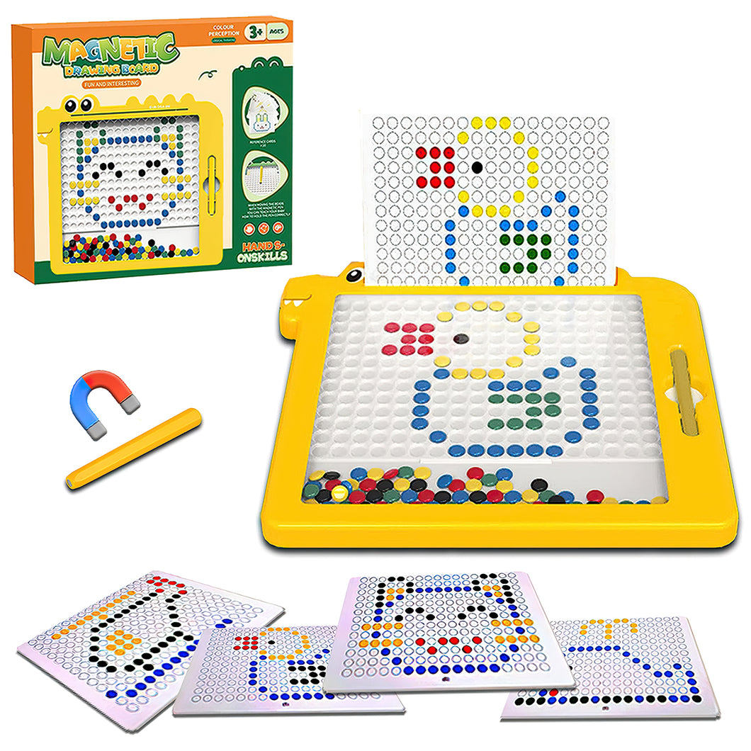 Koolbitz Colorful Magnetic Bead Drawing Board with Pattern Cards and Pen, Magnetic Educational Toy Set for Children Ideal for Developing Creativity and Motor Skills for Kids 3-8