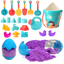 Load image into Gallery viewer, Koolbitz 21 Pcs Kids Beach Sand Play Set with Dinosaur Egg &amp; Sandcastle &amp; Vehicle Moulds – Non-Toxic Space Sand, Water Sprinkler Can, and Portable Carry Case for Indoor &amp; Outdoor Fun Activity
