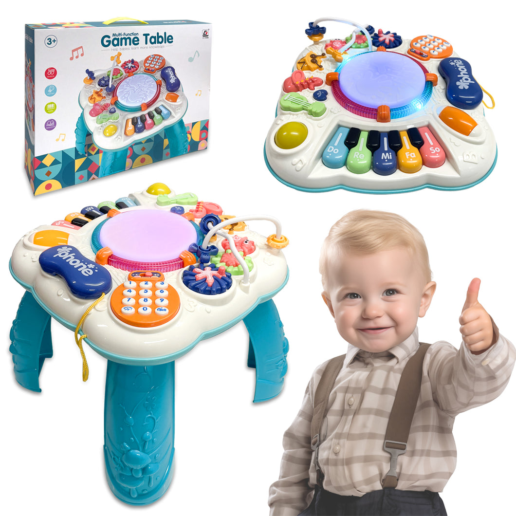 Koolbitz Kids Fun Musical Activity Table Toy Musical Educational Learning Baby Toy Table Multifunctional Musical Blue Puzzle Table for Children Indoor Fun Play Gift for Toddlers