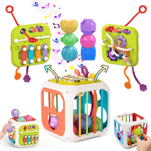Load image into Gallery viewer, Koolbitz Montessori Activity Cube for Toddlers Colorful Sensory Play Cube with Musical Elements, Shape Sorting, Fine Motor Skills Development - Ideal for Boys &amp; Girls Aged 1-3 Years
