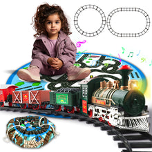 Load image into Gallery viewer, koolbitz Kids Train Toy Set With Blue Carpet Children Railway Playset Classic Sound And Light Toy Indoor Fun Train Track Game Toy With Compartment And Carriage Toddlers Gift
