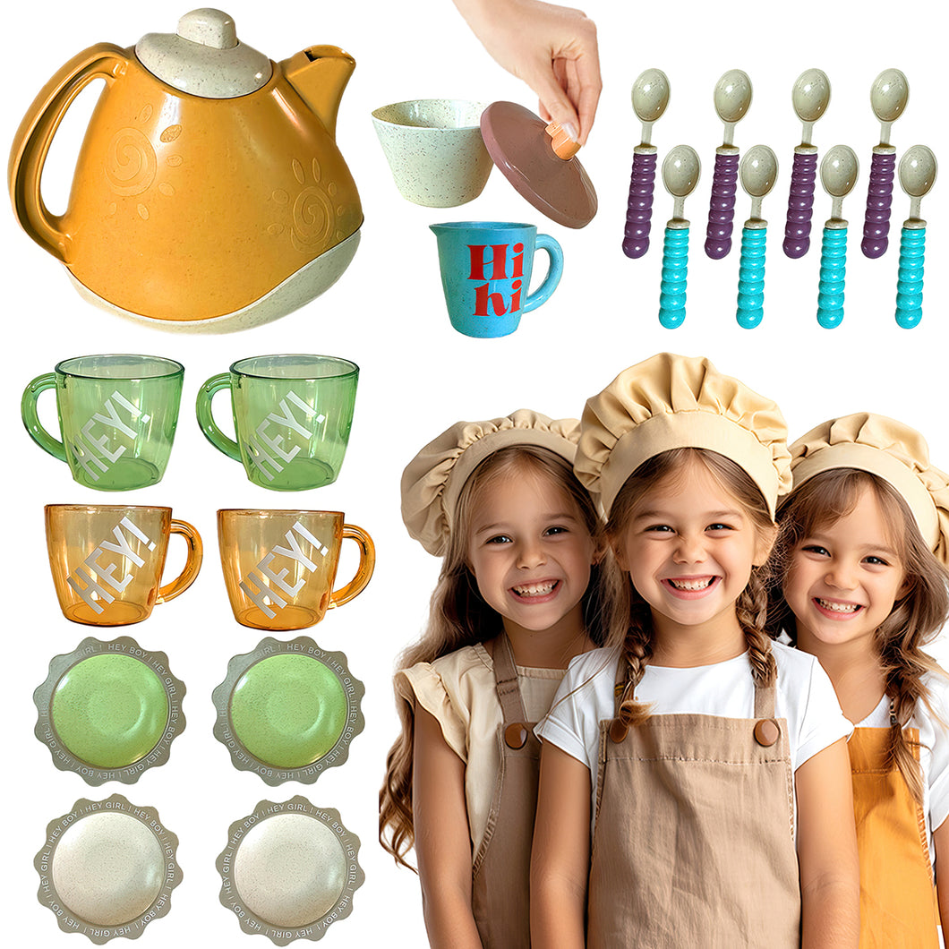 Koolbitz 20 Pcs Realistic Tea Set Cattle Cup Spoon Indoor Outdoor Pretend Play Toy Educational Kids Toy