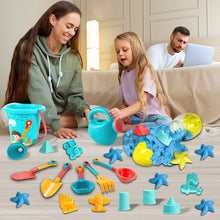 Load image into Gallery viewer, Koolbitz 21 Pcs Kids Beach Sand Play Set with Dinosaur Egg &amp; Sandcastle &amp; Vehicle Moulds – Non-Toxic Space Sand, Water Sprinkler Can, and Portable Carry Case for Indoor &amp; Outdoor Fun Activity
