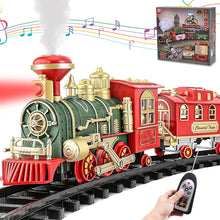 Load image into Gallery viewer, Koolbitz Classic Steam Engine Train Set with Remote Control - Realistic Steam, Sound, Light - Complete Electric Train Kit Locomotive, Rail Tracks, Trees, Traffic Signs for Kids
