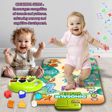 Load image into Gallery viewer, Koolbitz 2 in 1 Dinosaur Musical Piano &amp; Play Mat Set with 18 Pcs Interactive Toy with Lights, Sounds, &amp; Shape Sorting for Toddlers 6 Months+
