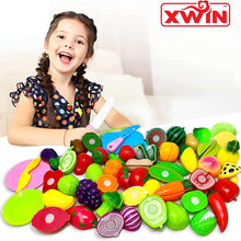 Load image into Gallery viewer, Koolbitz 71PCs Pretend Play Fruit and Vegetable Cutting Toys Set for Kids, Food Set &amp; Kitchen Accessories with Child-Safe Knife and Tray for Children, Fruit and Vegetable Play Set, Pack of 71 pcs
