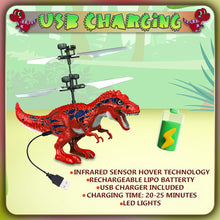 Load image into Gallery viewer, Koolbitz Flying Dinosaur Toy LED Light-Up Dragon Helicopter, Hand-Controlled USB Rechargeable Dino Drone, Indoor &amp; Outdoor Play for Kids
