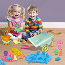 Load image into Gallery viewer, Koolbitz 23 Pcs Kids Beach Wheelbarrow Play Set with Animal Molds, Sand Tools, Carry Case and 1000g of Colorful Sand Creative Sandbox Toy for Toddlers Ages 3+ Ideal for Beach, Garden, and Indoor
