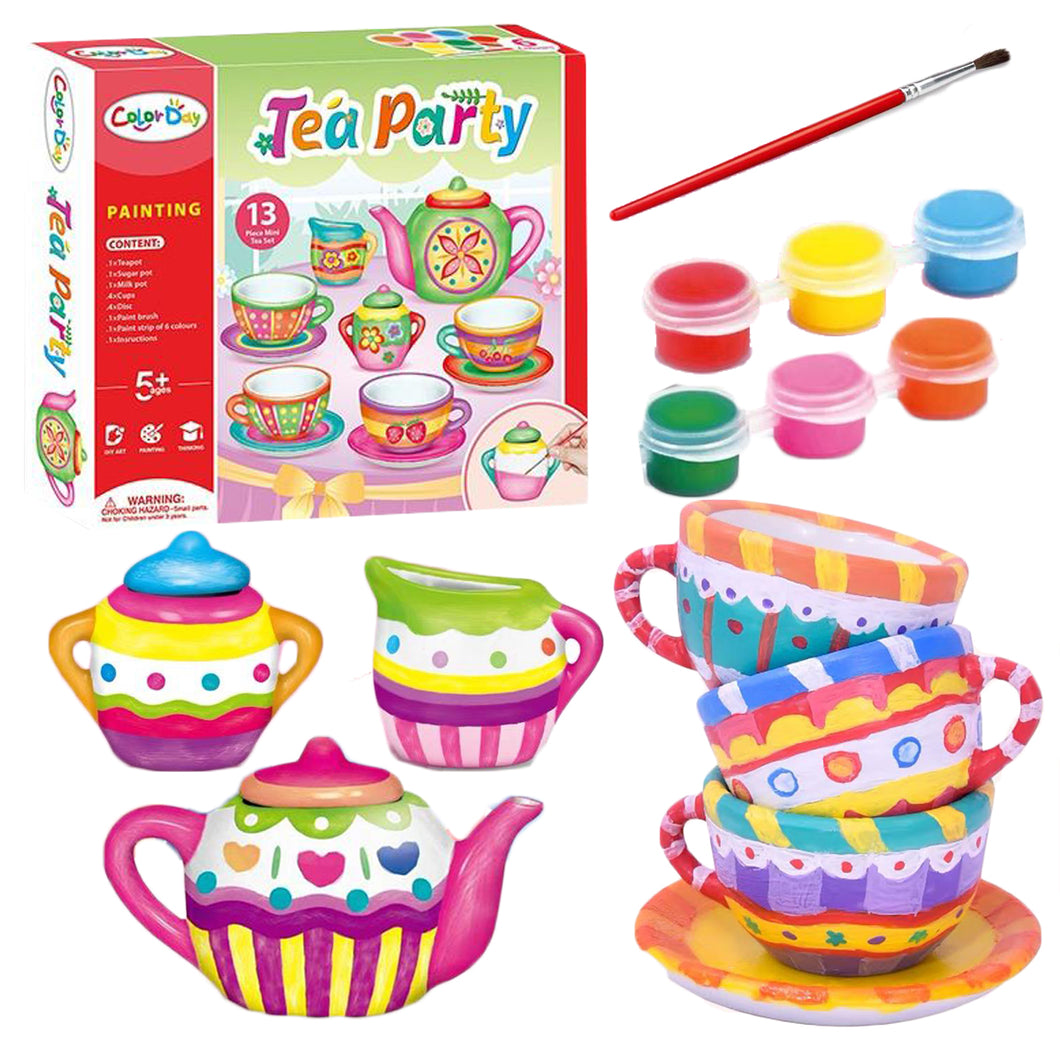Koolbitz Kids DIY Painted Graffiti Teapot Set with Paint Colors & Brushes, Create and Paint Your Own Mini Tea Set, Great Gift For Your Toddlers & Kids, Children's Crafts Set & Role Play Toy