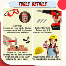 Load image into Gallery viewer, Koolbitz 38 Pcs Kids Construction Tool Playset Toy- Red Chainsaw Toy with Sound Effects, Pretend Drill Toy, Helmet and Accessories Toy- Educational Role Play Toy for Boys and Girls Ages 3+
