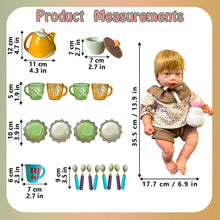 Load image into Gallery viewer, Koolbitz 30 Pcs Tea Set and Interactive 14Inch Baby Doll Playset with 12 Sound Effects, Removable Clothes, and Accessories - Realistic Pretend Play Toy for Kids Perfect Educational Gift for Kid
