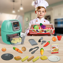 Load image into Gallery viewer, Koolbitz Kids Children Pretend Play Battery Operated Toy Set Air Fryer Toy working with sound Light Kitchen Pretend Play Toy Set with Play Food Fruits Vegetables Kitchen Accessories
