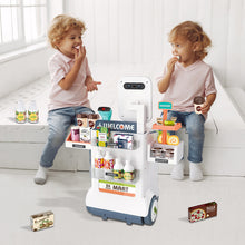 Load image into Gallery viewer, Koolbitz Pretend Play Shop Supermarket Checkout Playset with 48 Accessories for Kids Educational Grocery Store Stand with Realistic Food Items, Cash Register, Scanner, and Mobile Payment Options
