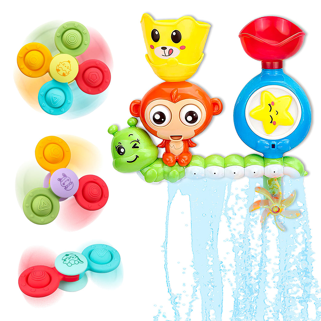 Koolbitz Bath Toy Set for Toddlers, Includes Spinning Water Wheel, DIY Monkey Waterfall, Suction Cup Spinners, Sensory Educational Toys for Bathtime Fun
